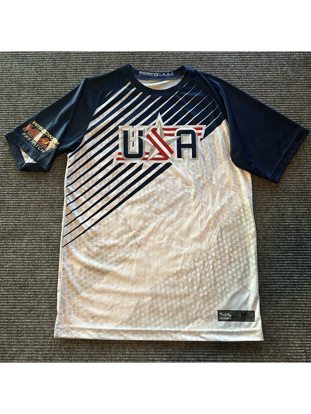 Boombah USA Flag Short Sleeve Polyester Shirt Red White Blue  Patriotic M